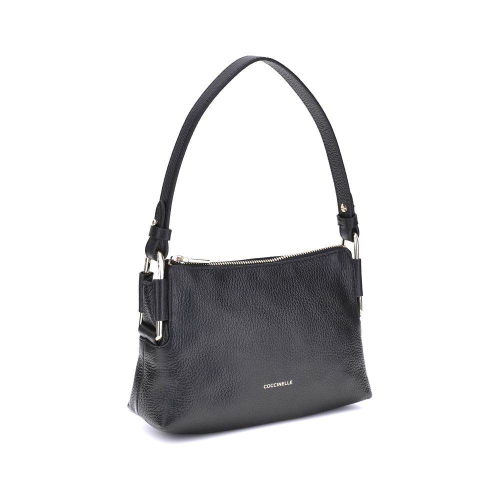 Coccinelle Schwarze Schultertasche aus Kalbsleder Bos Taurus